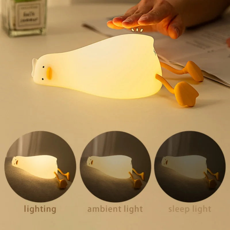 Duck Rechargeable LED Night Light Pat Silicone Dimmable Lamp Bedside Cartoon Children Nightlights For Home Room Decor Lighting